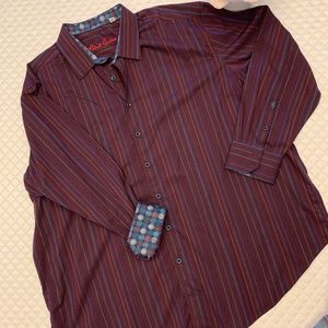 ROBERT GRAHAM Burgundy Stripe with Contrast Flip Cuff Size 3XL